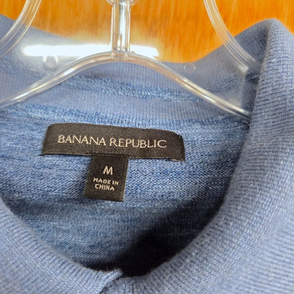 Banana Republic Mens Short‎ Sleeve Knit Polo Shirt Medium Blue Marl Cotton M